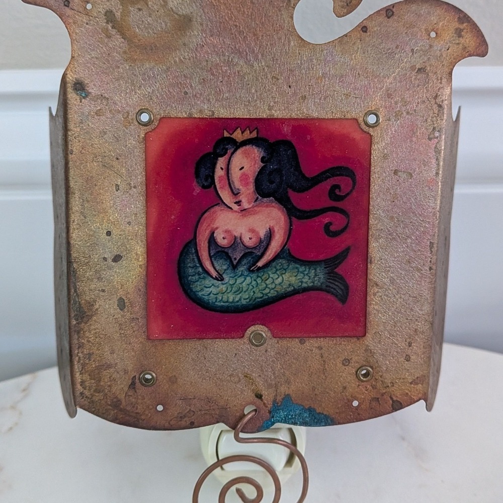 Vtg J. El-Hai Mermaid Copper Night Light Whimsical Folk Art Wall Plug-In Rare - Picture 6 of 8
